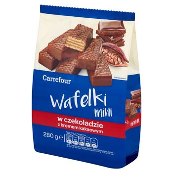 Carrefour Wafelki mini w czekoladzie z kremem kakaowym 280 g