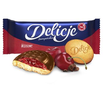 Delicje Szampańskie Biszkopty z galaretką wiśniową oblewane czekoladą 147 g