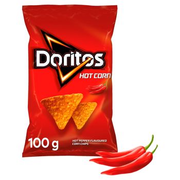 Doritos Hot Corn Chipsy kukurydziane typu nachos o smaku ostrej papryki 100 g