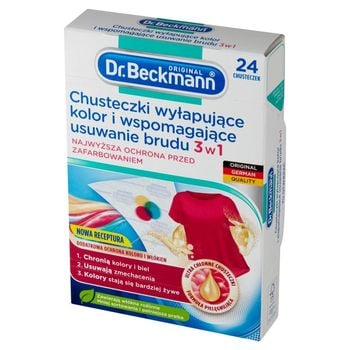 Dr. Beckmann Chusteczki wyłapujące kolor i wspomagające usuwanie brudu 3 w 1 24 sztuki