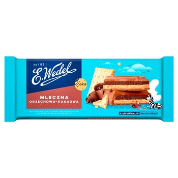 E. Wedel Cookie Czekolada mleczna z nadzieniem orzechowo-kakaowym z orzeszkami i herbatnikiem 290 g
