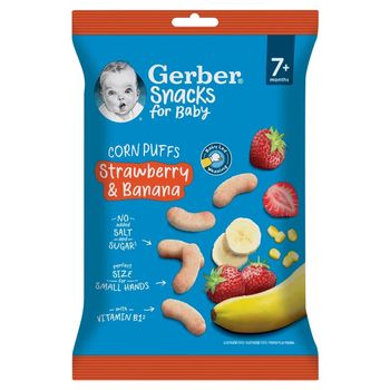 Gerber Chrupki kukurydziane truskawkowo-bananowe po 7. miesiącu 28 g