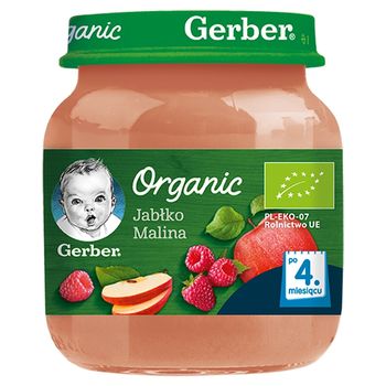 Gerber Organic Jabłko malina dla niemowląt po 4. miesiącu 125 g
