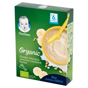Gerber Organic Kaszka mleczna pszenno-owsiana banan dla niemowląt po 6. miesiącu 240 g