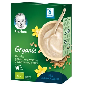 Gerber Organic Kaszka pszenno-owsiana z waniliową nutką dla niemowląt po 6. miesiącu 240 g