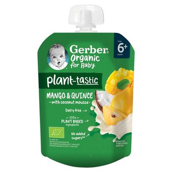 Gerber Organic Plant-tastic Deserek mango i pigwa z musem kokosowym po 6 miesiącu 80 g 
