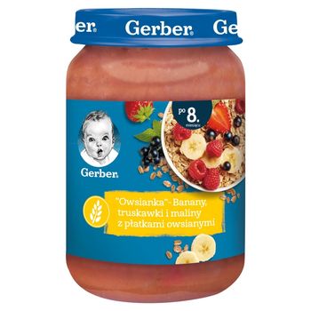 Gerber „Owsianka" Banany truskawki i maliny z płatkami owsianymi dla niemowląt po 8. miesiącu 190 g