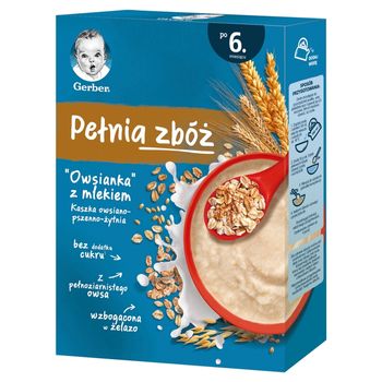 Gerber Pełnia zbóż Kaszka owsiano-pszenno-żytnia "Owsianka" z mlekiem po 6. miesiącu 200 g