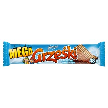 Grześki Mega Wafel przekładany kremem kakaowym w czekoladzie mlecznej 48 g