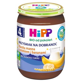 HiPP BIO Przysmak na Dobranoc Kaszka manna z mlekiem i bananami po 4. miesiącu 190 g