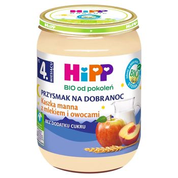 HiPP BIO Przysmak na Dobranoc Kaszka manna z mlekiem i owocami po 4. miesiącu 190 g