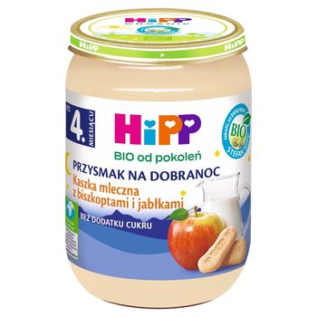 HiPP BIO Przysmak na Dobranoc Kaszka mleczna z biszkoptami i jabłkami po 4. miesiącu 190 g