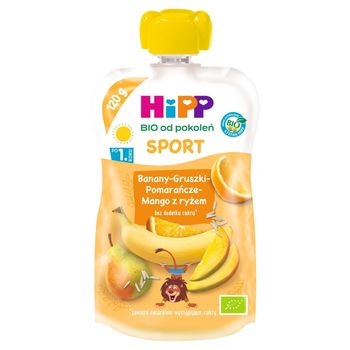 HiPP BIO Sport Mus owocowy po 1. roku banany-gruszki-pomarańcze-mango z ryżem 120 g