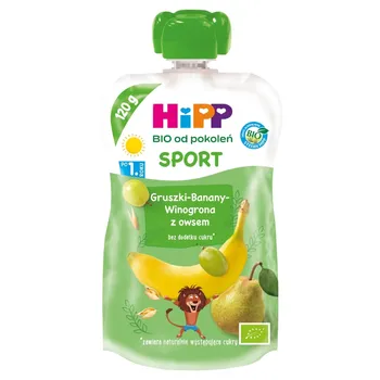 HiPP BIO Sport Mus owocowy po 1. roku gruszki-banany-winogrona z owsem 120 g