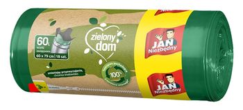 Jan Niezbędny Zielony Dom Worki na śmieci z recyklingu zawiązywane 60l 18 szt.