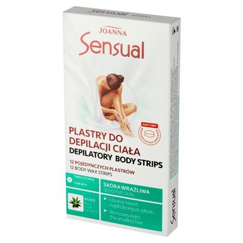 Joanna Sensual Plastry do depilacji ciała skóra wrażliwa 12 sztuk i Tubka z oliwką łagodzącą 10 ml