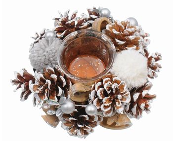 JUMI Wianek dekoracyjny z szyszek i pomponami ze szklanym pojemnikiem na tealight
