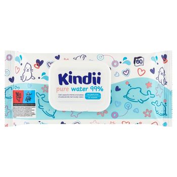 Kindii Pure Water 99 % Chusteczki dla niemowląt i dzieci 60 sztuk