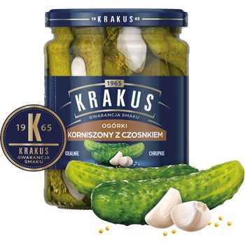 Krakus Ogórki korniszony z czosnkiem 500 g