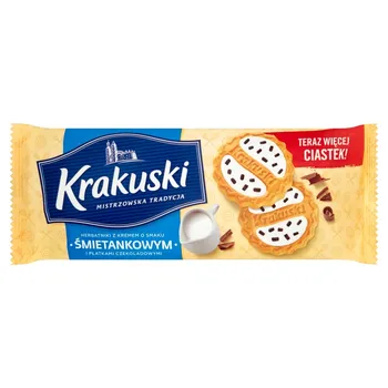 Krakuski Herbatniki z kremem o smaku śmietankowym i płatkami czekoladowymi 200 g