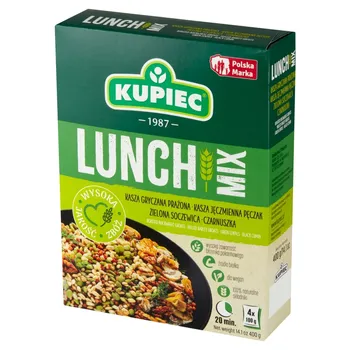 Kupiec Lunch Mix Kasza gryczana kasza jęczmienna soczewica zielona czarnuszka 400 g (4 x 100 g)