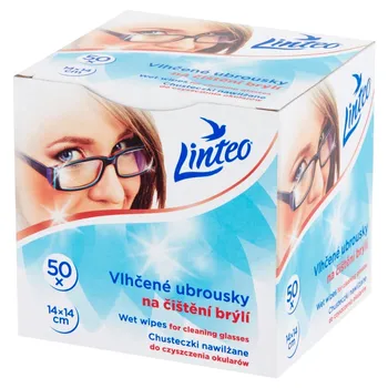 Linteo Chusteczki nawilżane do czyszczenia okularów 14 cm x 14 cm 50 sztuk