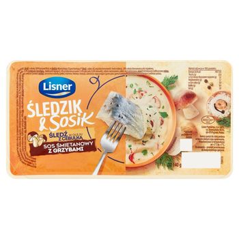 Lisner Śledzik & Sosik Śledź w oleju z cebulką sos śmietanowy z grzybami 140 g