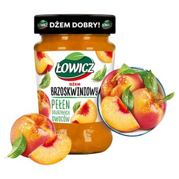 Łowicz Dżem brzoskwiniowy o obniżonej zawartości cukrów 280 g