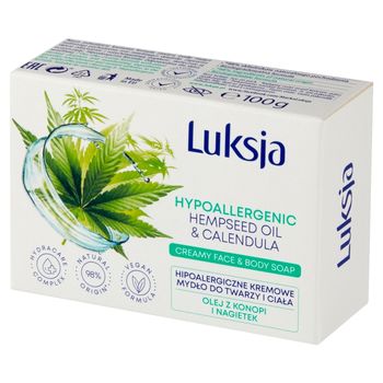 Luksja Hipoalergiczne kremowe mydło do twarzy i ciała olej z konopi i nagietek 100 g