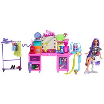 Mattel Barbie Extra zestaw modna toaletka lalka ze szczeniaczkiem i akcesoriami