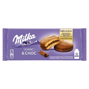 Milka Choc & Choc Ciastka biszkoptowe przekładane nadzieniem kakaowym oblane czekoladą mleczną 150 g