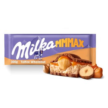 Milka Mmmax Czekolada mleczna z nadzieniem karmelowym i całymi orzechami laskowymi 300 g