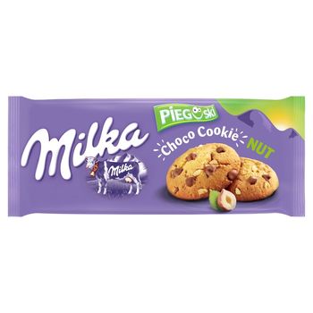 Milka Pieguski Choco Cookie Nut Ciasteczka z kawałkami czekolady mlecznej i orzechami 135 g