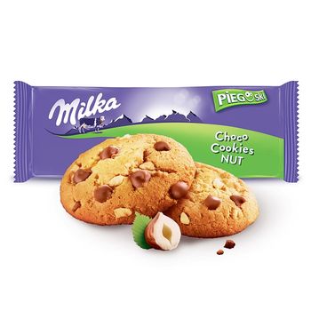 Milka Pieguski Choco Cookie Nut Ciasteczka z kawałkami czekolady mlecznej i orzechami 135 g