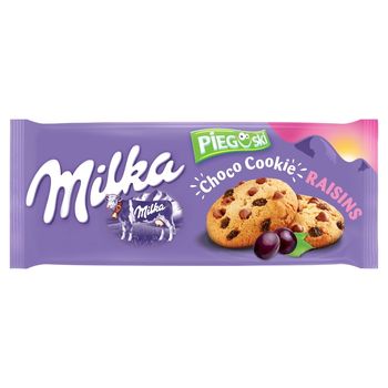 Milka Pieguski Choco Cookie Raisins Ciasteczka z kawałkami czekolady mlecznej i rodzynkami 135 g