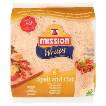 Mission Wraps Tortille z mąki pszennej orkiszowo-owsiane 370 g (6 sztuk)