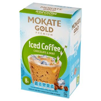 Mokate Gold Premium Iced Coffee Napój kawowy w proszku o smaku czekolady i mięty 120 g (8 x 15 g)