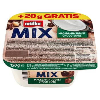 Müller Mix Jogurt o smaku orzechów makadamia z zbożowymi chrupkami w kształcie gwiazdek 150 g