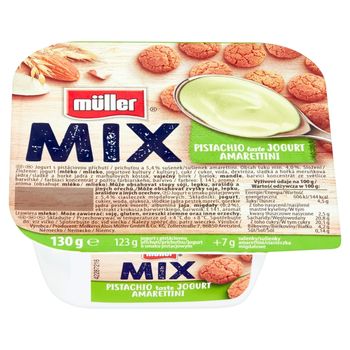 Müller Mix Jogurt o smaku pistacjowym z ciasteczkami migdałowymi 130 g