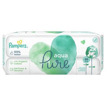 Pampers Aqua Pure Chusteczki nawilżane dla niemowląt 2 opakowania = 96 chusteczek nawilżanych
