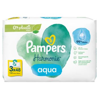 Pampers Harmonie Aqua Chusteczki nawilżane 3 opakowania/opakowań = 144 chusteczek