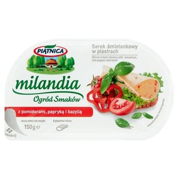 Piątnica Milandia Ogród Smaków Serek śmietankowy w plastrach z pomidorami papryką i bazylią 150 g
