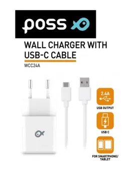 POSS Ładowarka sieciowa 2,4A z kablem USB C