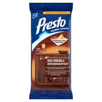 Presto Ściereczki nawilżane do mebli drewnianych 72 sztuki