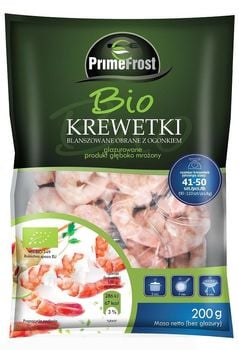 Primefrost krewetki tygrysie gotowane obrane z ogonkiem mrożone bio 200 g