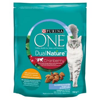 PURINA ONE DualNature Cranberry Karma dla dorosłych kotów kurczak jako pierwszy składnik 750 g