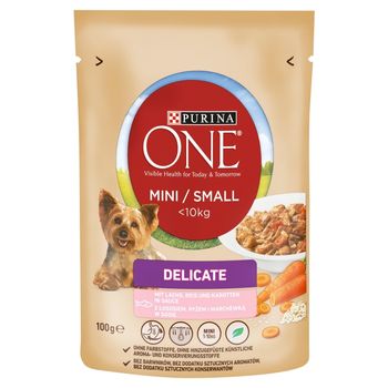 PURINA ONE Mini Delicate Karma dla psów z łososiem ryżem i marchewką w sosie 100 g
