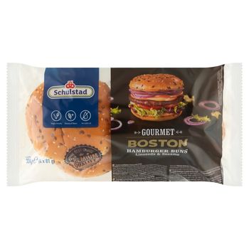 Schulstad Gourmet Boston Bułki pszenne z siemieniem lnianym i nasionami sezamu 324 g (4 x 81 g)
