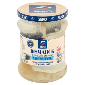 Seko Złota Rybka Bismarck płaty śledziowe marynowane w zalewie octowej 380 g