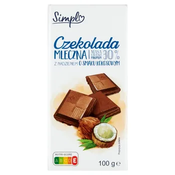 Simpl Czekolada mleczna z nadzieniem o smaku kokosowym 100 g